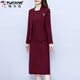 Woodpecker (TUCANO) high-end long-sleeved dress fashion set Qiuxi Mom M mother-in-law two-piece skirt wine red minimal color difference 2XL 122-132Jin Jin equals 0.5 kg