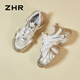ZHR dad shoes for women retro thick sole heightened casual shoes for women light trendy comfortable women's shoes G677 gold 37
