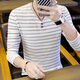 
Pierre cardin men's long-sleeved T-shirt 2025 spring and autumn v-neck base shirt trendy casual contrast striped T-shirt top youth 6188 black M