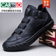 CARTELO men's shoes spring new high-top shoes men's trendy shoes casual shoes men's board shoes one-step lazy leather shoes men's trendy and versatile SS-9857 all black 38