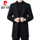 皮尔卡丹（pierre cardin）中长款羊毛大衣外套男高档毛呢大衣尼子料春秋冬西装领西服领毛呢 黑色 190/3XL