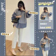 Geman Maternity Autumn Suit Fashionable 2024 Spring and Autumn Style Western-style Fake Two-piece Top Wide-leg Pants Autumn and Winter Outer Wear Two-piece Set Fake Two-piece Shirt + Velvet Apricot Belly Supporting Pants M