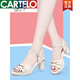 卡帝乐鳄鱼（CARTELO）2025新品凉鞋女夏季百搭女士粗跟真皮仙女风中跟时装鱼嘴高跟鞋 7cm米色L6709 35