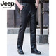 Jeep spirit high -end leather pants male head layer cowhide plus velvet thickened motorcycle middle -aged loose straight leather pants waterproof black conventional spring and autumn no inner end 36