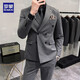 Romon High-High-End Men's Slim Business Business Casual Casual's Doble's Dobress Cloting Groom's Groom's Wedding Vestido de novia gris claro Traje doble de doble pecho + pantalones + Camisa/Bufanda cuadrada S 80-95Jin [Jin equivale a 0.5 kg] Wear Wear