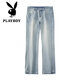 Playboy (Playboy) American Jeans Herren Spring- und Herbststil Trendy Marke Lose gerade Hosen 2025 Frühling Vielseitig Retro Casual Hosen 9901 Nostalgic Blue M [28-29 Größen]