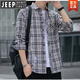 Jeep Spirit Jeep Plaid Camiseta informal de primavera y otoño Camisa de manga larga Top coreana RETRO SUMER SUMPLE K12111 M Azul + K12111 Amarillo Azul XL 125-145Jin [Jin iguala 0.5 kg]