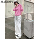 Magiopy International Luxus High-End-Marke Salt Fried Street Casual Sports Set Frauen Frühling 2025 Neue Langarm-Kapuzen-Sweatshirt Pink Top + White Hosen S (100jin [Jin entspricht 0,5 kg]))