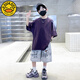 G.DUCK KIDS小黄鸭男童套装夏季2025新款韩范儿童夏装衣服潮男孩短袖两件套 深灰色jd5012字母夏套装 140