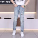 
Jiumuwang's new handsome personality retro trend embroidered print pattern versatile youth jeans men's trendy style 9855 sky blue 28