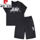 皮尔卡丹（pierre cardin）肥佬冰丝短袖t恤男加肥加大空调衫夏季宽松运动薄款凉感大码男装 黑色829套装 5XL 220-240斤
