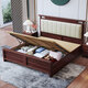 Cama Yuyang Nueva cama de madera maciza de oro negro de estilo negro 1.8m 2m Muebles de dormitorio de cama doble Bed 9904# Cajón de cajón + 1 gabinete + taza de tapa llena de alfombrilla marrón 1.5*2.0m [Tablero de cama silenciosa]
