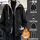 Gxmy four-piece winter Hong Kong style thickened fake two-piece woolen coat for men with American versatile braided rope pants, black jacket + black turtleneck + large rope pants + necklace, plus XL (120-135Jin Jin is equal to 0.5kg)