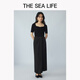THE SEA LIFE半裙女欧海一生 冰丝半身裙2025春开衩松紧腰黑色长裙XC15265 黑法师 L