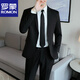 ROMON suit men's casual Korean style business professional formal three-piece suit slim fit wedding groomsmen and groom suit jacket two-button navy single suit jacket 3XL