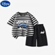 Disney Boys Anzug Sommer Neue Kinder Baumwoll-T-Shirt-Shorts Anzug Big Children's Striped Kurzärmelte-Sporthosen Zweiteiler DDB13688 GRAY + N11762K Schwarz 140 cm Höhe 130-140 cm Alter 8-9 Jahre alt
