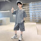 [Boys summer suit] 2025 new children's summer handsome trendy medium-sized children's short-sleeved boy sportswear NN-A1081 [Gray] 150
