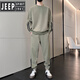 JEEP SPIRIT男士休闲运动服套装2025新款春秋季圆领长袖卫衣男装春秋帅气一套 9230黑色 2XL