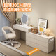 Xinang Dressing Table Modern 2025 Cream Style Slate Bedroom Simple New Light Luxurious Style Solid Wood Dressing Table and Cabinet In One 80cm White + Three Drawer Cabinet + Cloud Mirror + Petal Chair
