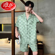Langsha 2025 Herren-Pyjamas Eis/Seidenshorts Shorts Mode Cardigan Rohseide Home Cloding Set Ice Seide Herren G844 L (Vorgeschlagene Größe 170, Gewicht 100-1