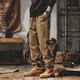 Romon American heavyweight work pants for men Spring and Autumn Loose Fashion Brand Embroidered Legs Pants for men Slimming and Handsome Casual Pants for men 2505 Caramel Regular L (suitable for 135-155Jin [Jin equals 0.5 kg])
