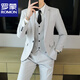 ROMON suit men's casual Korean style business professional formal three-piece suit slim fit wedding groomsmen and groom suit jacket two-button navy single suit jacket 3XL