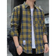 婉曼朵格子休闲衬衫男士春秋季长袖衬衣韩式上衣服复古宽松夏季薄款外套 12109绿色( 加绒 M  90-110斤