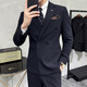 Jessons Herren-Doppelbrust gestreifter Anzug Bräutigam Hochzeitskleider Business Casual Work Work-Interview Anzug Dreiköpfig dunkelblau (Anzug + Hemd + Weste + Hose) 5xl (175-190jin [Jin gleich 0,5 kg])