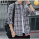 JEEP SPIRIT格子休闲衬衫男士春秋季长袖衬衣韩式上衣服复古宽松夏季常规款外 K12109蓝色( 加绒 XL 125-145斤