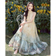 Silk Cypress House [gleiches Modell in Promi] A-Line-Halfterrock 2025 Sommer Neues Frauen-Fischgedruckte Kleid