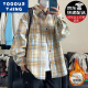 
YOOOURTHING American retro plaid shirt men's long-sleeved spring, autumn and winter plus velvet thickened loose couple versatile casual shirt jacket CJ9734-Yellow plaid plus velvet M (recommended 90-110Jin [Jin equals 0.5 kg])