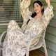 YIMENGTO伊门驼带胸垫睡裙女春春款2025年新款长袖连衣裙夏季甜美简约睡衣家居服 13063 小蓝花 M