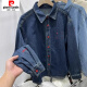 Pierre cardin design-sensory letter embroidered casual long-sleeved denim shirt for women early spring new fashionable loose base top 693 retro light blue [factory straight hair] Recommended 95-110 M