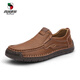 Région occidentale Camel en cuir supérieur Couche de vache Chaussures masculines Four saison Sole douce Sole confortable Couture à la main à la main