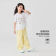 moonkids女童套装2025新款儿童夏季卡通短袖t恤两件套大童时髦夏装阔腿裤 19018白色短袖+15280嫩黄色 110 cm