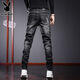 Playboy (PLAYBOY) jeans men's elastic slim fit small-foot trousers 2025 spring and autumn new youth casual ripped pants men's trousers 6636 black 31 121-130Jin Jin equals 0.5 kg