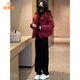 Paige Shark 2025 new style this year popular small red short fashion thickened cotton jacket for women autumn and winter trendy brand burgundy M recommended 100-120Jin Jin equals 0.5 kg