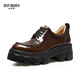 
DEEP BREATH Deep Breath Women's Shoes Cowhide Thick Sole Low Top Strap Gentleman Single Shoes Women's AX13066 Brown 38