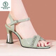 Woodpecker brand shoes leather shoes sandals for women thick heels 2025 summer new sexy fish-mouth high heels fairy style slimming women's shoes off white 35 standard size