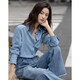 Demana intelligent denim spring simple lapel patchwork shirt comfortable hidden meat fashionable denim shirt women's top