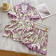 Xuan Mulin Tulip Pyjamas für Frauen im Sommer Dünneis Seiden kurzärmelige Damen große Heimkleidung SDX#9902 Grüne Tulpen kurzärmelige Shorts M 75-95jin [Jin gleich 0,5 kg]