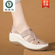 
Woodpecker 2025 summer new style sandals for women without tired feet and soft soles mother leather shoes genuine leather wedge women's shoes breathable shoes 688丨Bei white 36