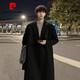 Pierre Cardin Korean style winter trendy thickened woolen coat men's British style 2024 casual extra long over-the-knee woolen windbreaker jacket black 3XL