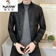 Woodpecker Haining Trendy Spring y Autumn New Leather Chaqueta de cuero Cualro de cuello corto para hombres Traje de béisbol Beaty Lottery Lottery Jacket P719 3xl (145-155Jin [Jin iguala 0.5 kg])
