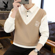 Playboy (PLAYBOY) shirt collar sweatshirt men spring and autumn two-piece spliced casual long-sleeved T-shirt teenager student base shirt men 679 khaki XL about 135-150 Jin [Jin equals 0.5 kg]