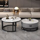 Bolatine all solid wood coffee table living room home slate light luxury tea table small apartment retractable round combination tea table high-end all solid wood black frame gray cabinet 70+50 snow mountain white