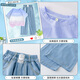 
NICKYBABY girls summer suit 2025 new fashionable children's short-sleeved wide-leg pants summer fashionable big children's casual two-piece set 15013 blue + 9922 white 120