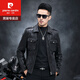 Pierre Cardin Herbst und Winter Echtes Lederjacke Herren Kurzer Schaffelljacke Herren Wolle Revers kurzer Motorrad Jacke Leder Jacke Trendy Black-Single Model M