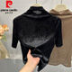 
Pierre cardin European products early autumn 2025 new gold velvet quarter-sleeved T-shirt for women's top temperament half-high collar inner base shirt trendy brown S