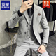 ROMON Commuting Business Large Size Solid Color Two-button Suit Suit Men's Wide Collar Korean Style Slim Suit Three-piece Medium Gray Suit+Vest+Trousers+White Shirt 120-132Jin Jin equals 0.5 kg XL